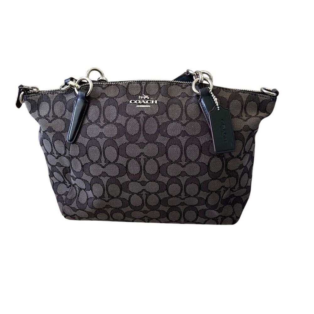 Coach (2014) F36625 Kelsey Small Signature Jacquard Satchel Handbag Black/Smoke